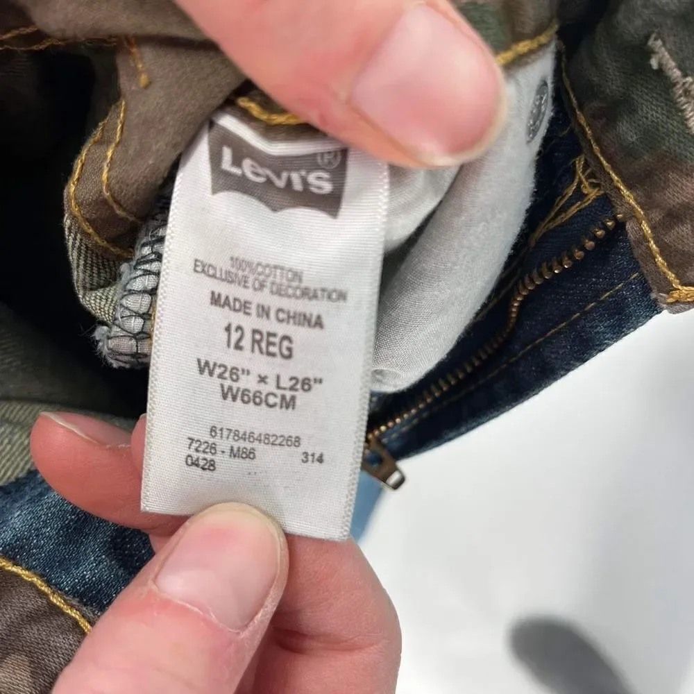 Levi's 511 Kids hunting‎ Slim Camo Cuffed Jeans Blue Denim camouflage Size 12R